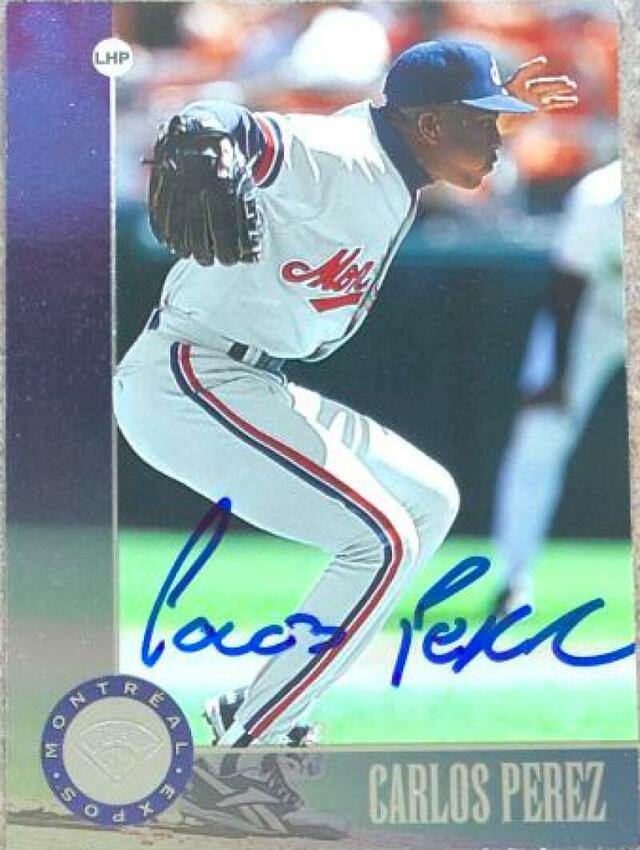 Carlos Perez Signed 1996 Leaf Baseball Card - Montreal Expos - PastPros
