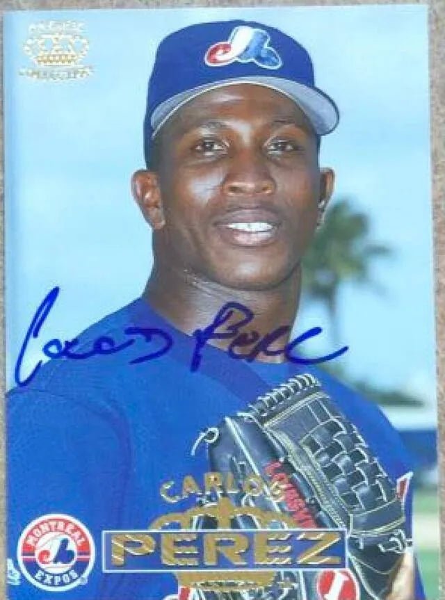 Carlos Perez Signed 1996 Pacific Crown Baseball Card - Montreal Expos