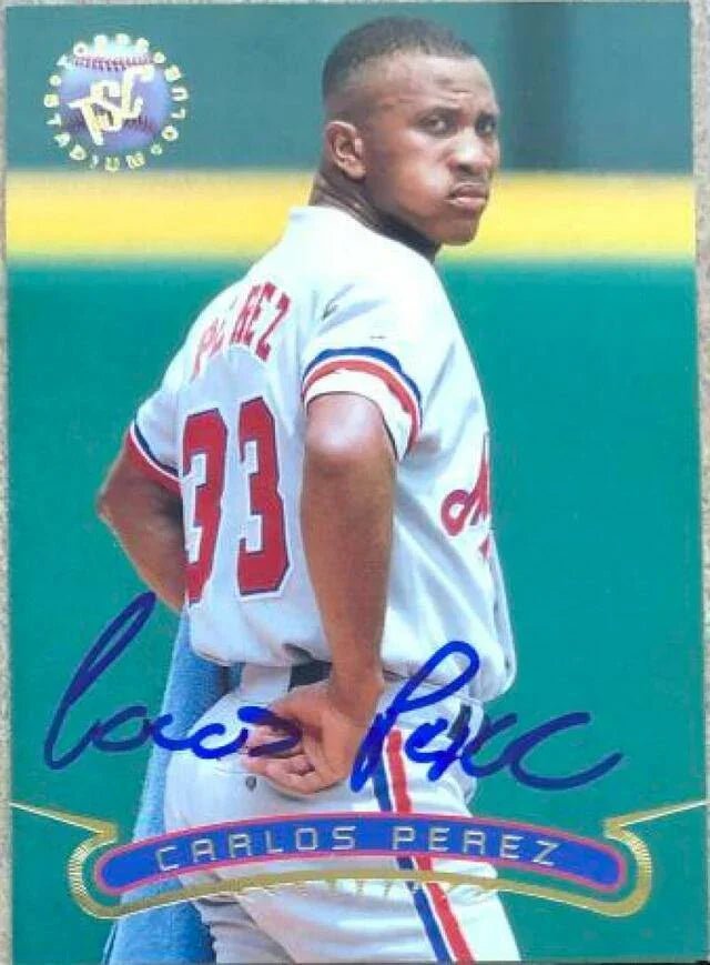 Carlos Perez Signed 1996 Stadium Club Baseball Card - Montreal Expos