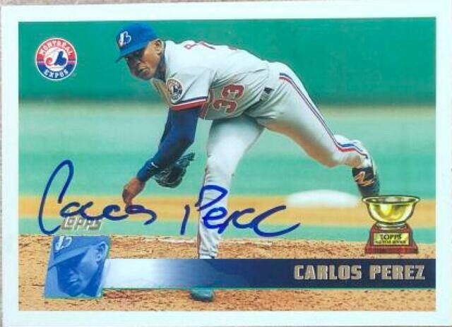 Carlos Perez Signed 1996 Topps Baseball Card - Montreal Expos - PastPros