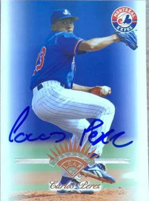 Carlos Perez Signed 1997 Leaf Baseball Card - Montreal Expos