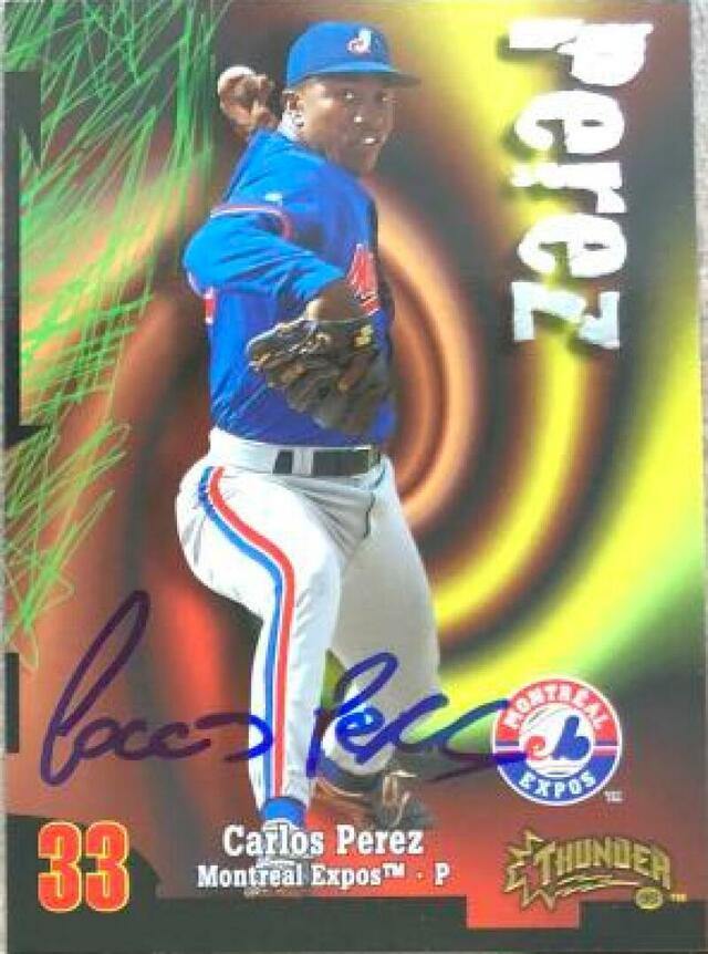 Carlos Perez Signed 1998 Circa Thunder Baseball Card - Montreal Expos - PastPros