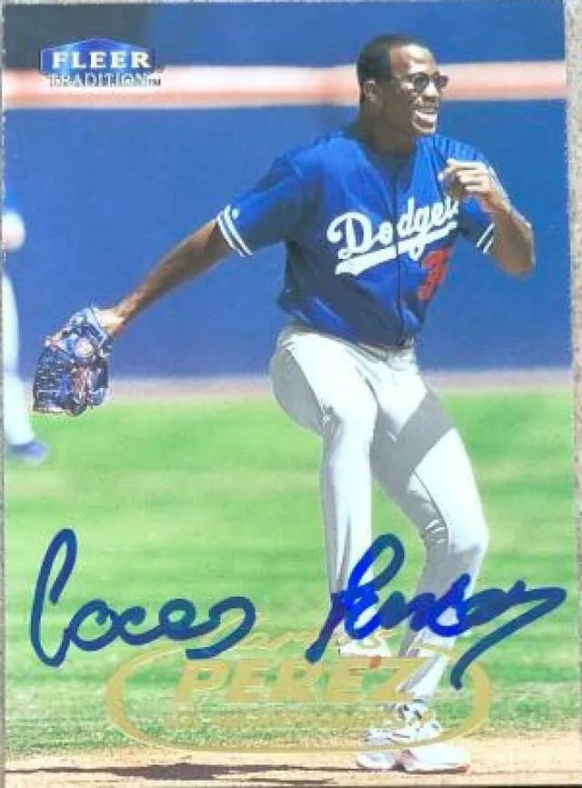 Carlos Perez Signed 1998 Fleer Tradition Baseball Card - Los Angeles Dodgers