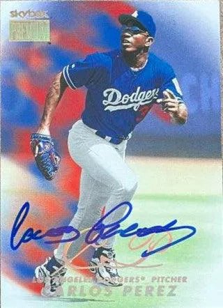 Carlos Perez Signed 1999 Skybox Premium Baseball Card - Los Angeles Dodgers
