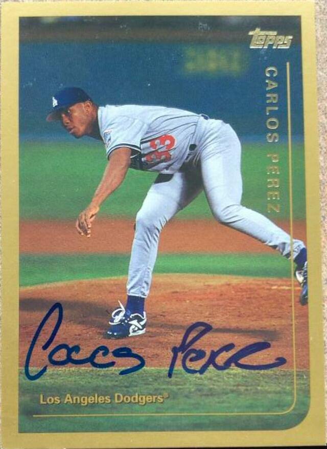 Carlos Perez Signed 1999 Topps Baseball Card - Los Angeles Dodgers - PastPros