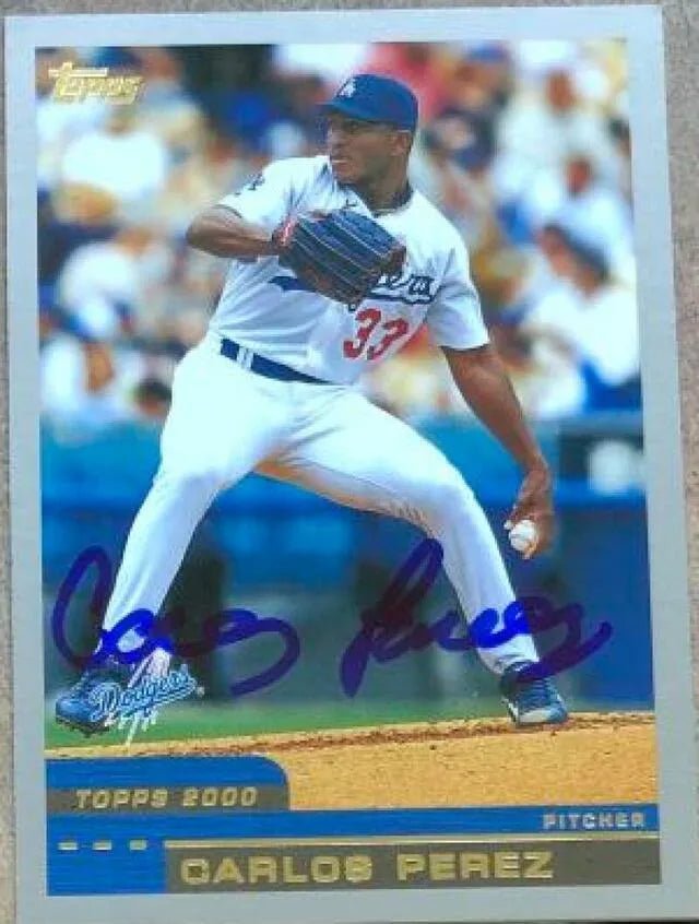 Carlos Perez Signed 2000 Topps Baseball Card - Los Angeles Dodgers