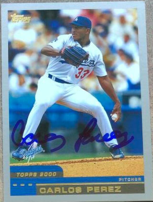 Carlos Perez Signed 2000 Topps Baseball Card - Los Angeles Dodgers - PastPros