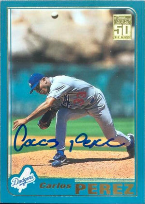 Carlos Perez Signed 2001 Topps Baseball Card - Los Angeles Dodgers - PastPros