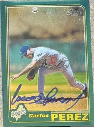 Carlos Perez Signed 2001 Topps Chrome Baseball Card - Los Angeles Dodgers