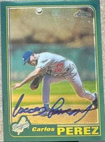 Carlos Perez Signed 2001 Topps Chrome Baseball Card - Los Angeles Dodgers