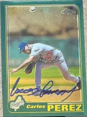 Carlos Perez Signed 2001 Topps Chrome Baseball Card - Los Angeles Dodgers