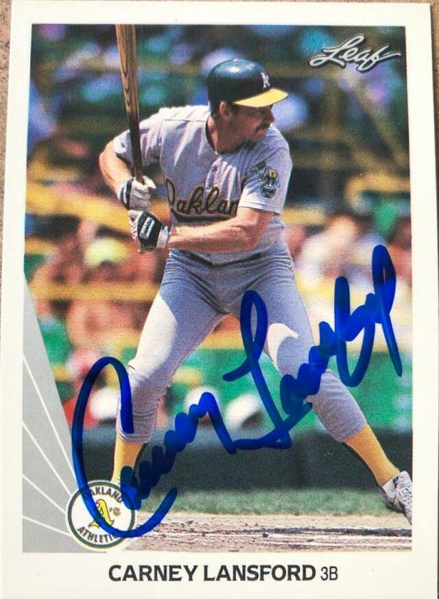 Carney Lansford Signed 1990 Leaf Baseball Card - Oakland A's - PastPros