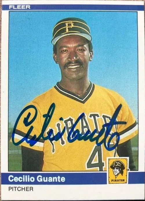 Cecilio Guante Signed 1984 Fleer Baseball Card - Pittsburgh Pirates