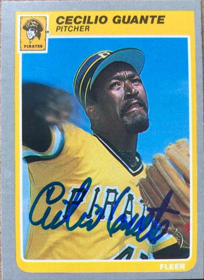Cecilio Guante Signed 1985 Fleer Baseball Card - Pittsburgh Pirates - PastPros