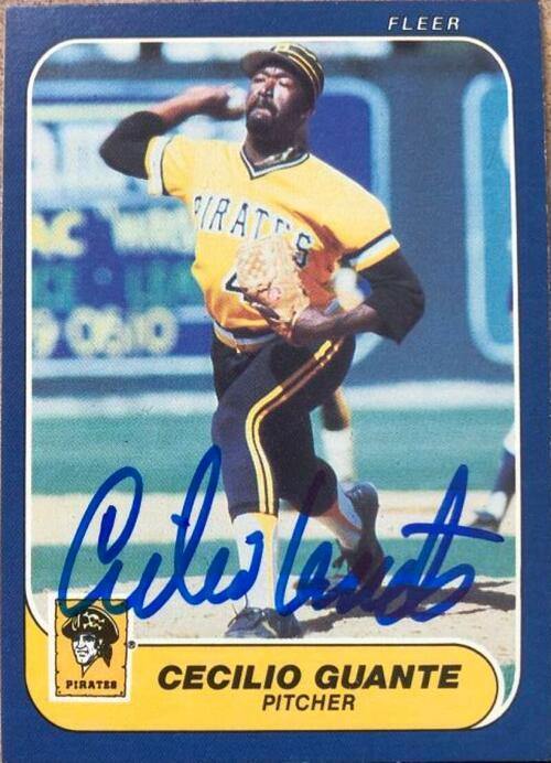 Cecilio Guante Signed 1986 Fleer Baseball Card - Pittsburgh Pirates - PastPros