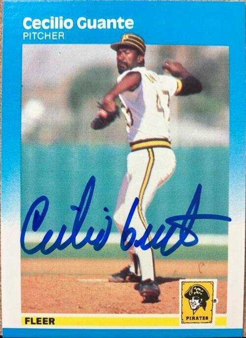 Cecilio Guante Signed 1987 Fleer Baseball Card - Pittsburgh Pirates - PastPros