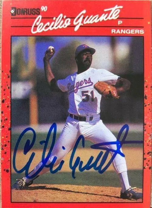Cecilio Guante Signed 1990 Donruss Baseball Card - Texas Rangers