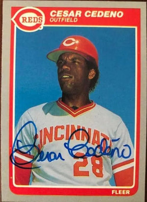 Cesar Cedeno Signed 1985 Fleer Baseball Card - Cincinnati Reds