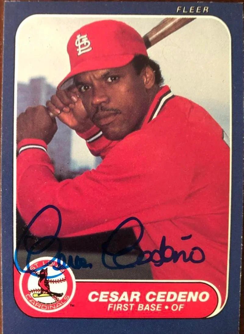 Cesar Cedeno Signed 1986 Fleer Baseball Card - St Louis Cardinals
