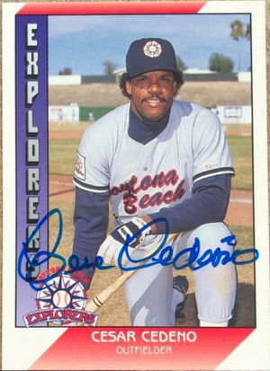 Cesar Cedeno Signed 1991 Pacific Senior League Baseball Card (Kneeling)