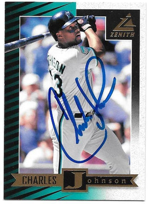 Charles Johnson Signed 1998 Zenith Baseball Card - Florida Marlins - PastPros