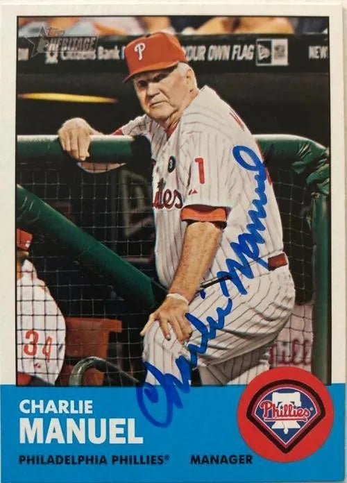 Charlie Manuel Signed 2012 Topps Heritage Baseball Card - Philadelphia Phillies