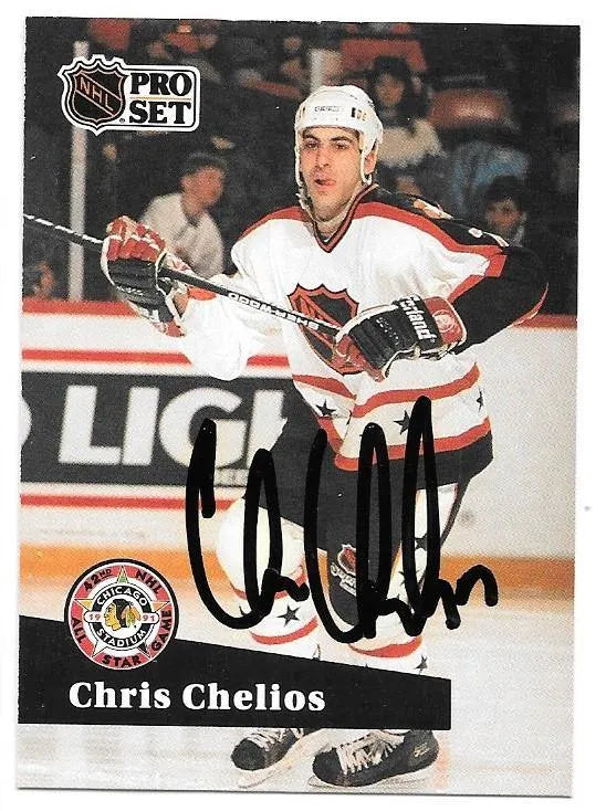 Chris Chelios Signed 1991-92 Pro Set Hockey Card - Chicago Blackhawks All-Star - PastPros
