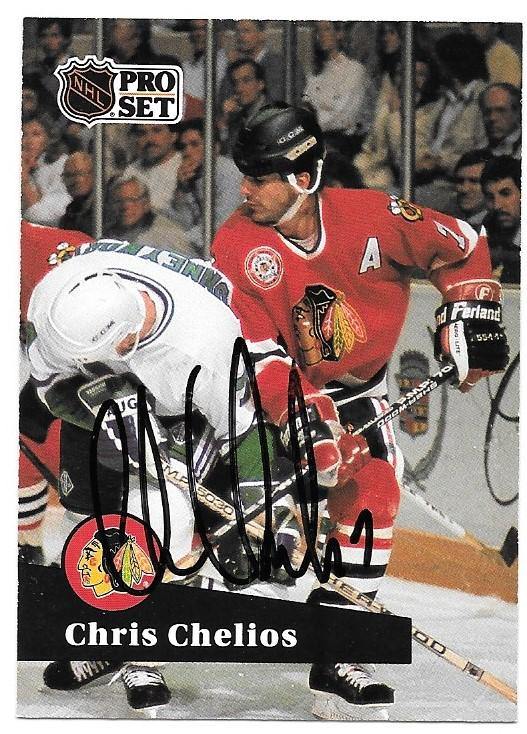 Chris Chelios Signed 1991-92 Pro Set Hockey Card - Chicago Blackhawks - PastPros