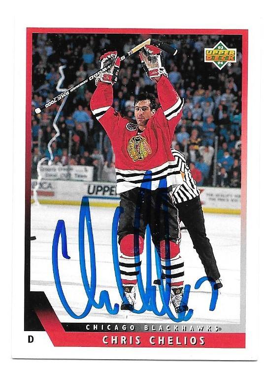 Chris Chelios Signed 1993-94 Upper Deck Hockey Card - Chicago Blackhawks - PastPros