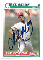 Chuck McElroy Signed 1991 Score Baseball Card - Philadelphia Phillies
