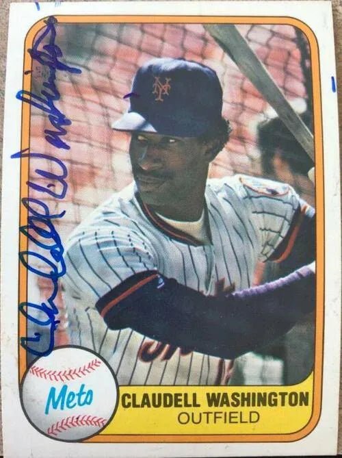 Claudell Washington Signed 1981 Fleer Baseball Card - New York Mets