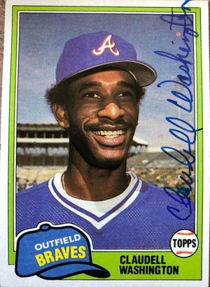 Claudell Washington Signed 1981 Topps Baseball Card - Atlanta Braves