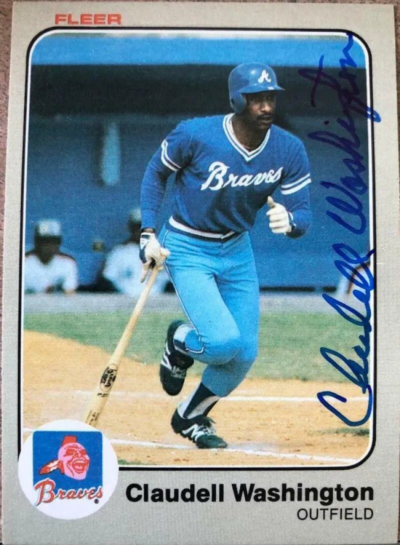 Claudell Washington Signed 1983 Fleer Baseball Card - Atlanta Braves