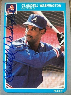 Claudell Washington Signed 1985 Fleer Baseball Card - Atlanta Braves