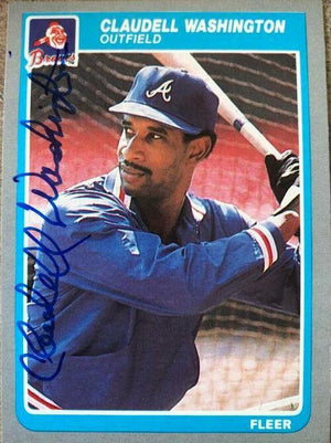 Claudell Washington Signed 1985 Fleer Baseball Card - Atlanta Braves - PastPros