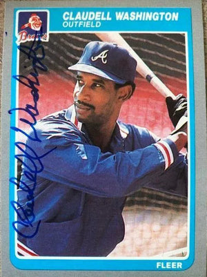 Claudell Washington Signed 1985 Fleer Baseball Card - Atlanta Braves - PastPros