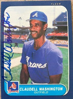 Claudell Washington Signed 1986 Fleer Baseball Card - Atlanta Braves