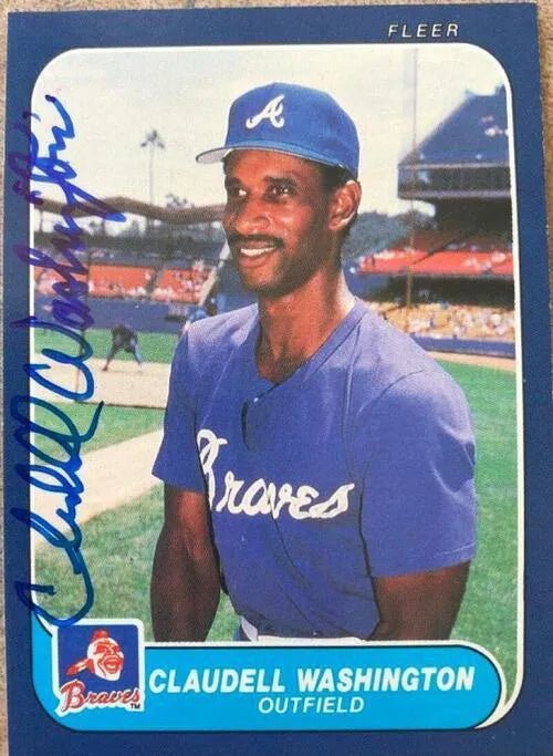 Claudell Washington Signed 1986 Fleer Baseball Card - Atlanta Braves
