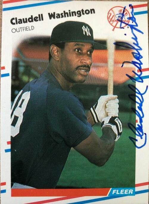 Claudell Washington Signed 1988 Fleer Baseball Card - New York Yankees - PastPros
