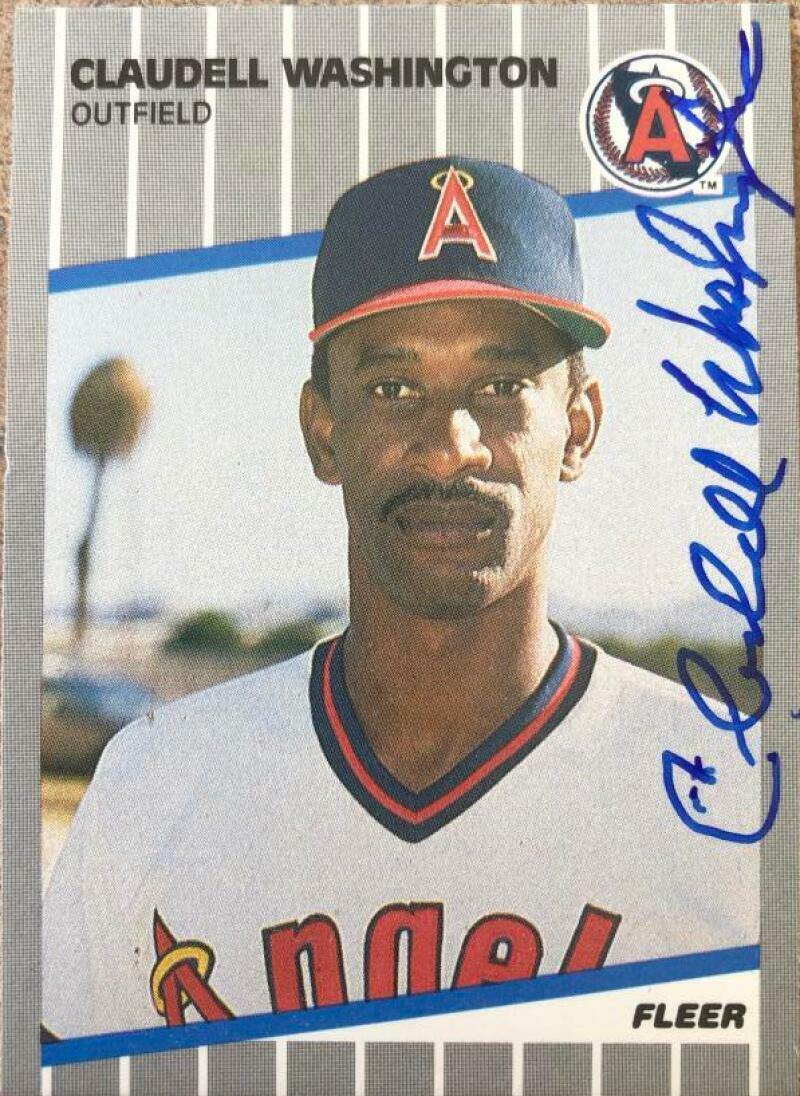 Claudell Washington Signed 1989 Fleer Baseball Card - California Angels - PastPros