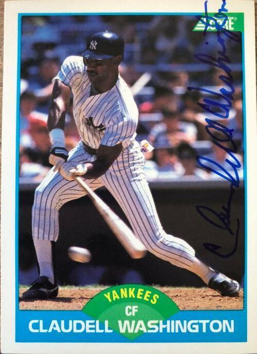 Claudell Washington Signed 1989 Score Baseball Card - New York Yankees - PastPros