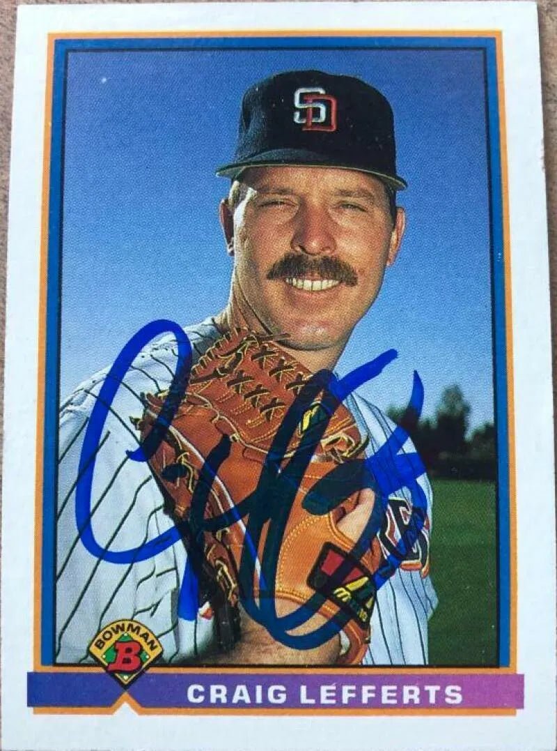 Craig Lefferts Signed 1991 Bowman Baseball Card - San Diego Padres