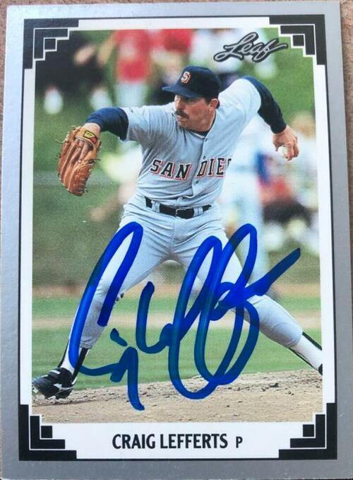 Craig Lefferts Signed 1991 Leaf Baseball Card - San Diego Padres - PastPros