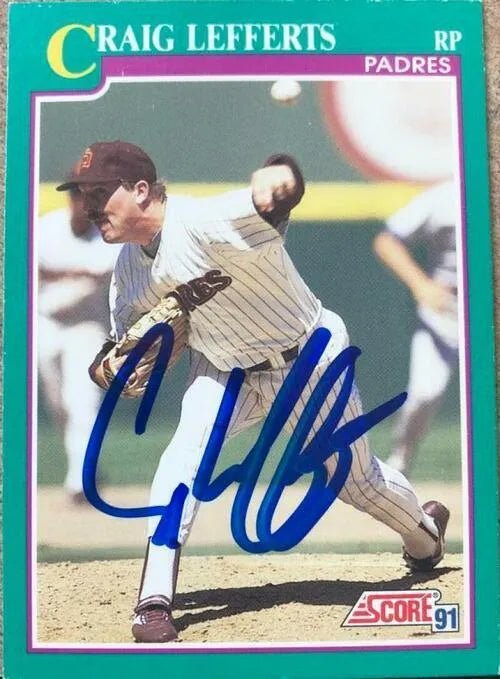 Craig Lefferts Signed 1991 Score Baseball Card - San Diego Padres