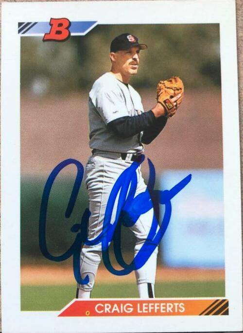Craig Lefferts Signed 1992 Bowman Baseball Card - San Diego Padres - PastPros