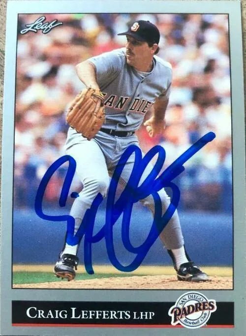 Craig Lefferts Signed 1992 Leaf Baseball Card - San Diego Padres