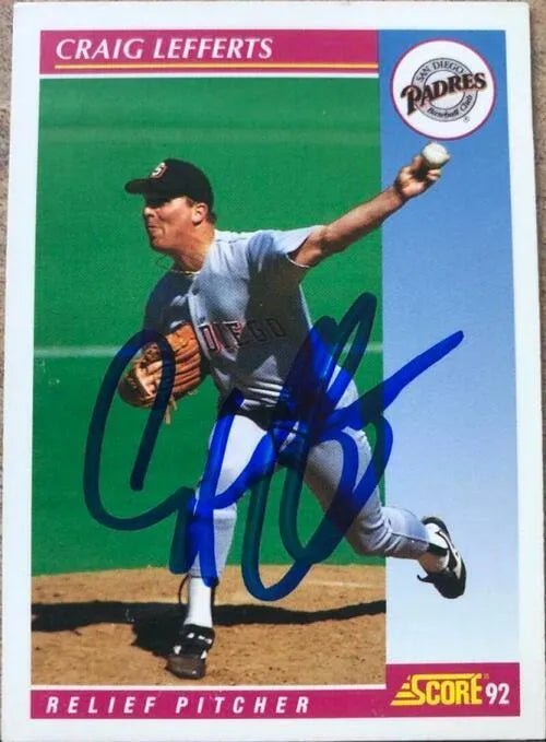 Craig Lefferts Signed 1992 Score Baseball Card - San Diego Padres