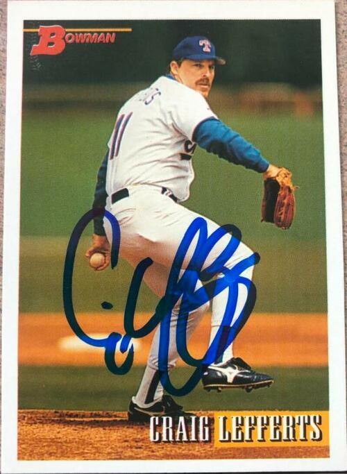 Craig Lefferts Signed 1993 Bowman Baseball Card - Texas Rangers - PastPros