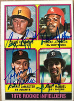 Craig Reynolds, Lamar Johnson, Jerry Manuel, Johnnie Lemaster Signed 1976 Topps Baseball Card