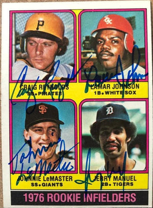 Craig Reynolds, Lamar Johnson, Jerry Manuel, Johnnie Lemaster Signed 1976 Topps Baseball Card
